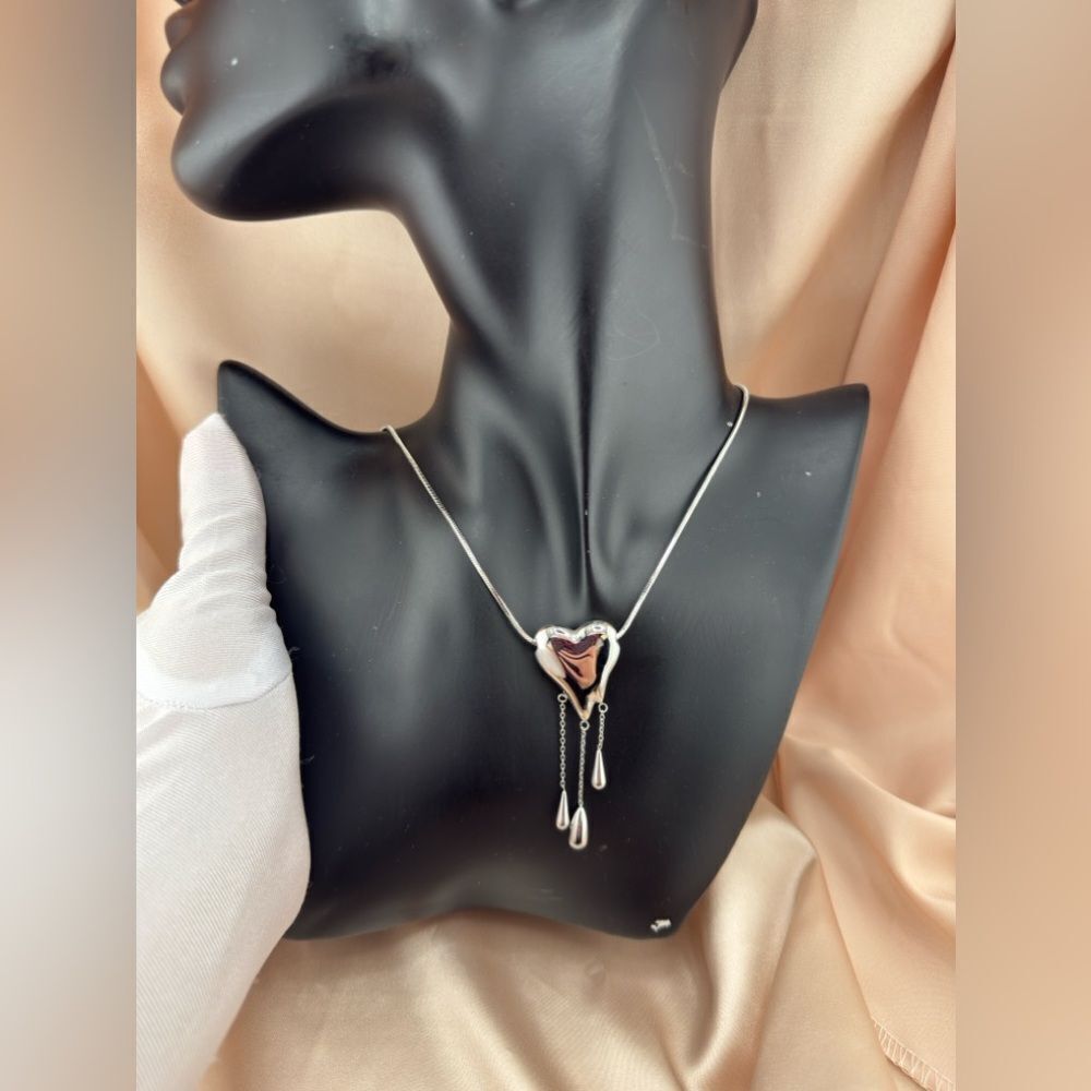 Silver Stainless Steel Heart Necklace – Elegant & Romantic - Picture 10 of 14